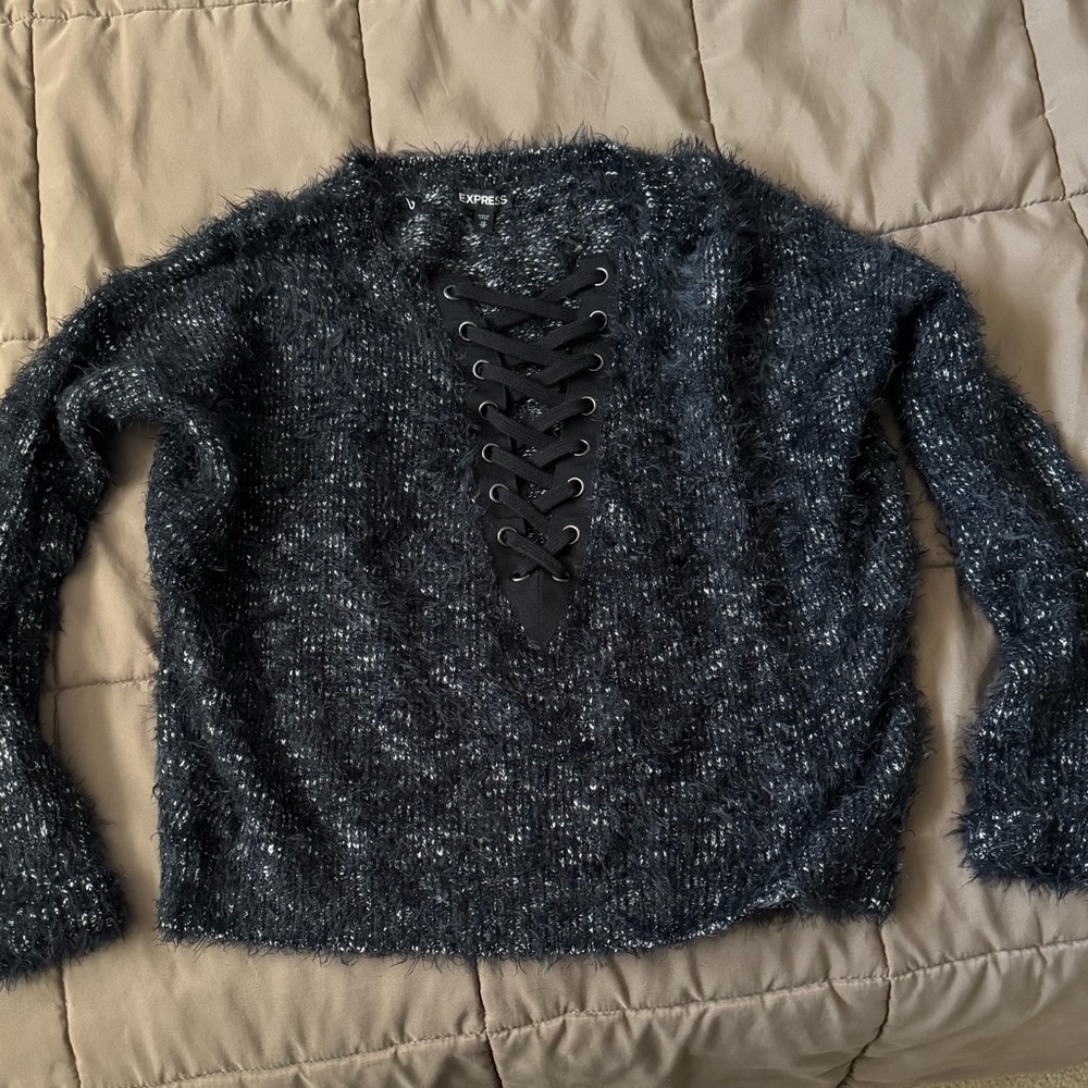 Cozy Black Lace-Up Sweater for Women